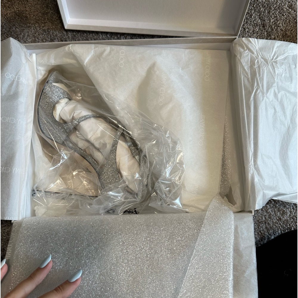 Jimmy Choo Lance fine glitter leather heels